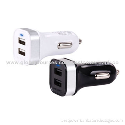 Beautiful Dual-USB Car Charger with High-quality, Output Range of 5.0V-2,100mA